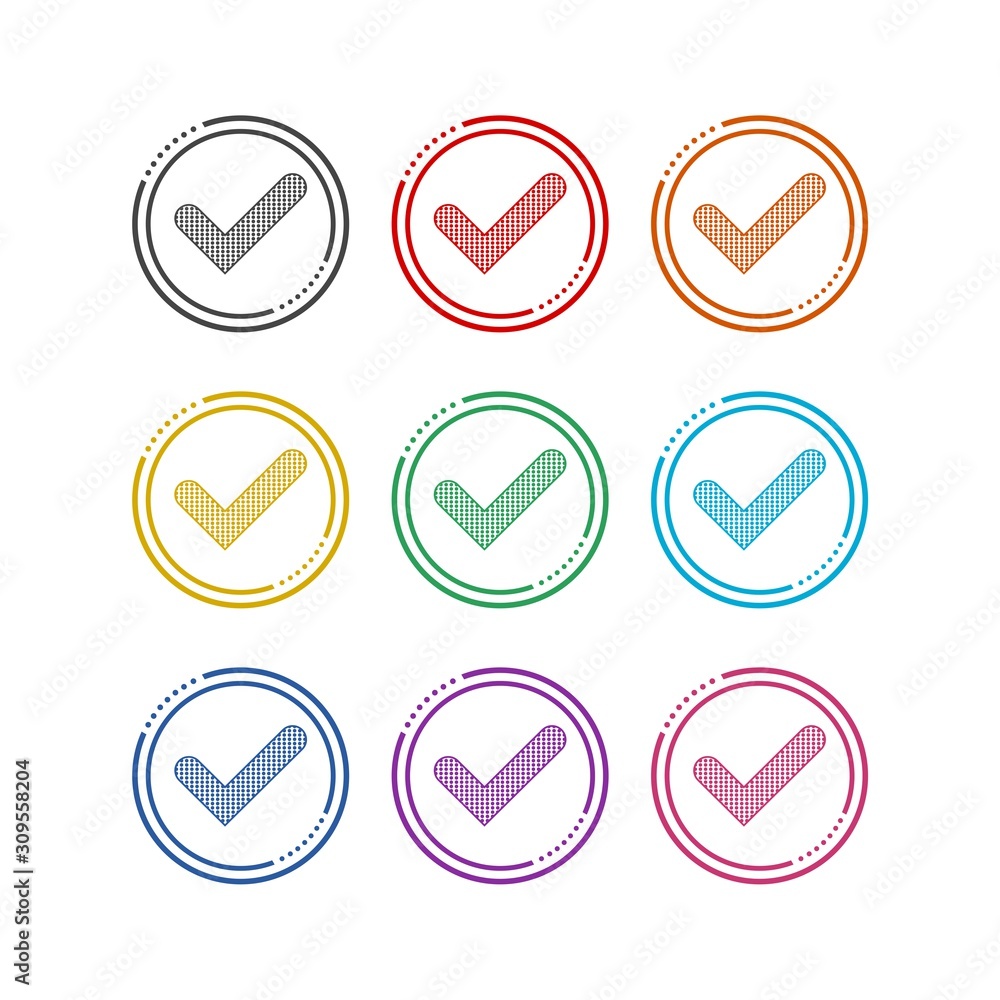 Aufkleber check mark color icon color in circle isolated on white background.