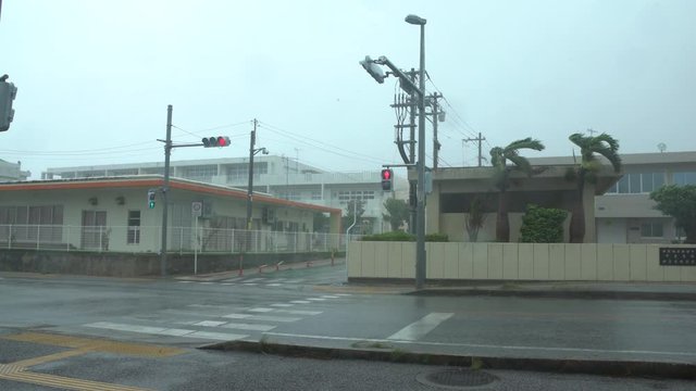 Strong Wind Blows Across Intersection As Hurricane Hits Town - Ling