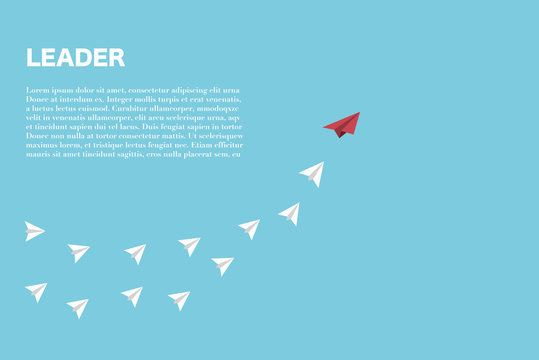 The red paper plane lead white paper planes, leader concept.
