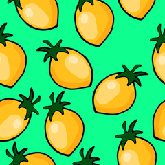 Cute seamless pattern. cherry tomatoes on a beautiful background with the inscription. Vegetarian elements for your design.