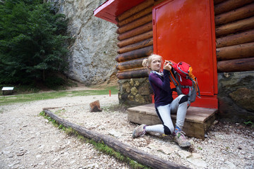 little girl hiker on a path