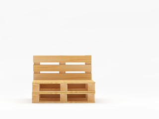 Empty wooden pallet chair isolated on a white background. 3D illustration.