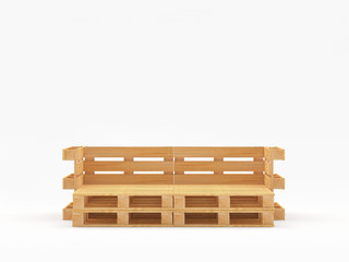 Empty bench or bed of wooden pallets isolated on a white background. 3D illustration