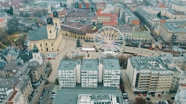 Kossuth Square and ferris wheel from above, taken with drone.