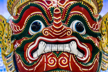 Antique Thai face giant. At Suvarnabhumi airport Thailand.