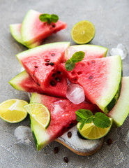 Watermelon  with limes and ice