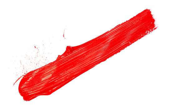 Red paint brush strokes, acrylic drawing. Isolated.
