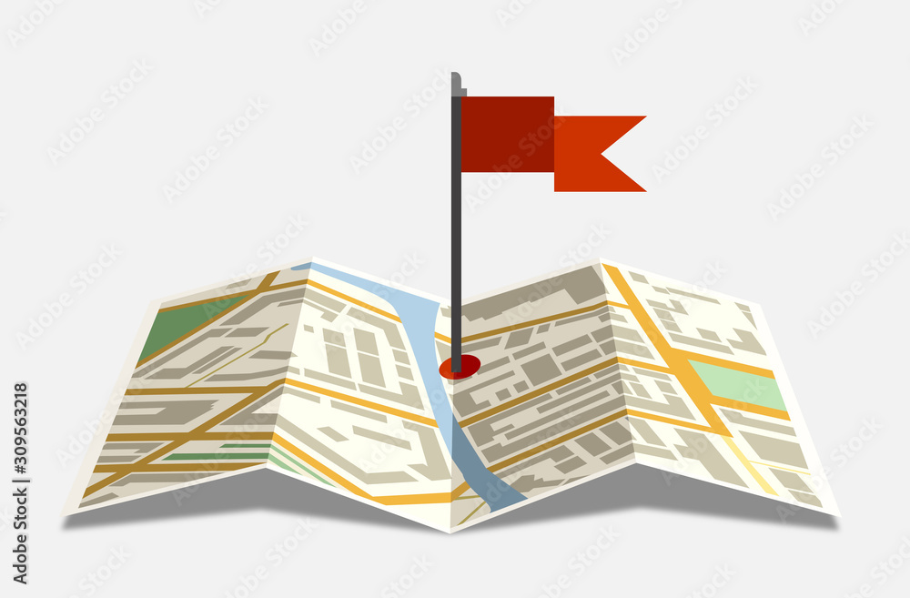 Poster vector map icon with red flag