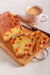 Apricot and nut cake bread, sliced