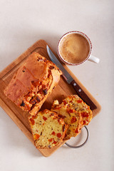 Apricot and nut cake bread, sliced