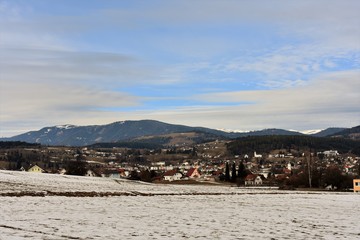 Fototapeta na wymiar Austria city Feldkirchen ,Carinthia winter panorama