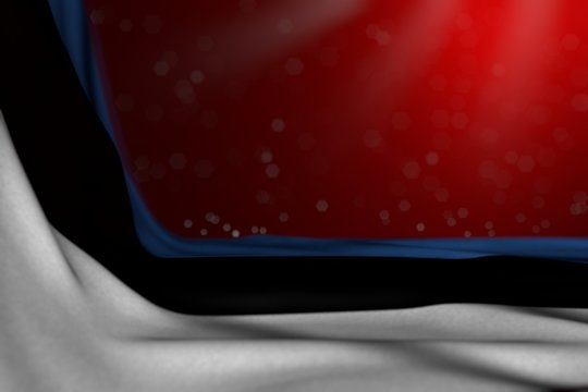 wonderful memorial day flag 3d illustration. - dark image of Estonia flag lying in corner on red background with bokeh and empty place for text