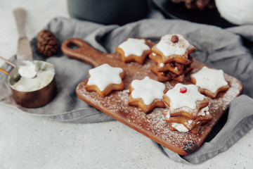 Homemade Christmas star shape gingerbread cookies