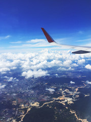 Beautiful view from window of an airplane flying above South East Asia region