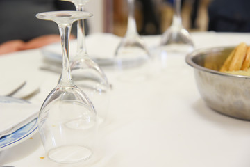 Water Glass on the Table in the Restaurant