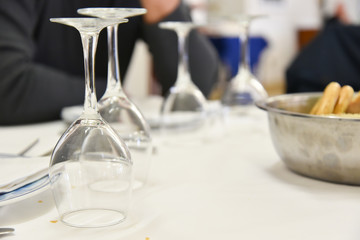 Water Glass on the Table in the Restaurant