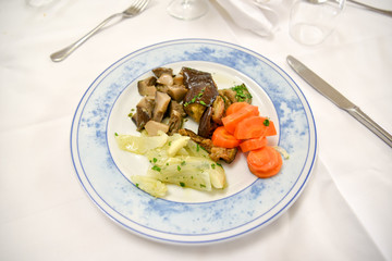 Potatoes, Mushrooms and Carrots in the Plate