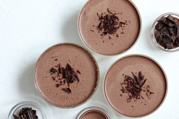 Chocolate cream dessert Panna cotta with chocolate pieces