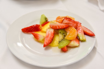 Macedonia Fruits on the Plate at Spring