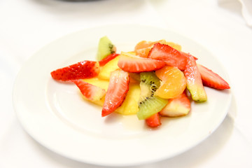 Macedonia Fruits on the Plate at Spring
