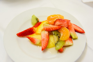 Macedonia Fruits on the Plate at Spring