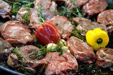 grilled meat with rosemary and pepper