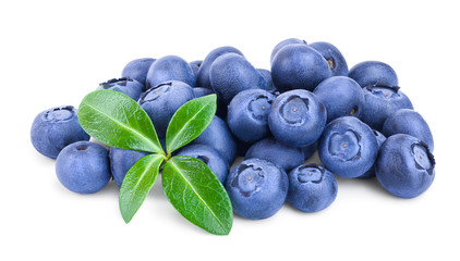 fresh blueberry with leaves isolated on white background closeup