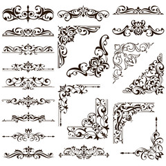 Ornamental design lace borders and corners Vector set art deco floral ornaments elements
