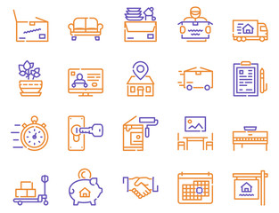 Moving items color linear icons set