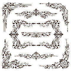 Ornamental design lace borders and corners Vector set art deco floral ornaments elements