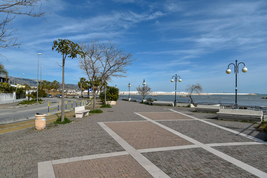 Manfredonia Coastline by Morning with Cloudy Sky and Seascape Panorama View