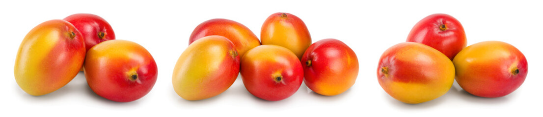 Mango fruit isolated on white background close-up. Set or collection