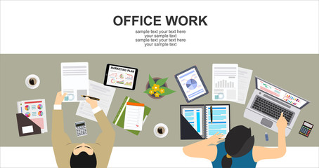 Office Working Flat Vector Illustration