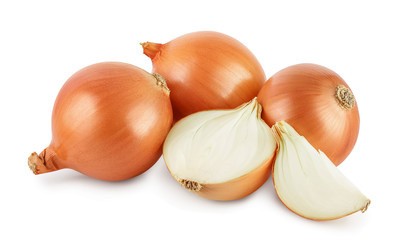 yellow onion isolated on white background close up