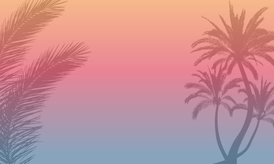 Obraz na płótnie Canvas Background of silhouettes of branch and palm trees for text. Vacation, summer, discount and etc.Vector illustration. Applied clipping mask.