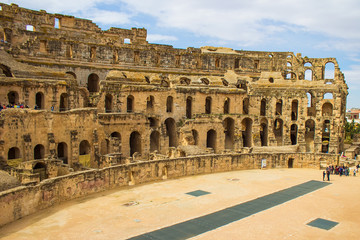Panoramic view of ancient roman amphitheater in El Djem, Tunisia, North Africa