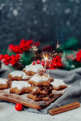 Homemade Christmas star shape gingerbread cookies