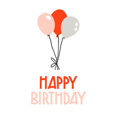 Happy birthday card with pink and red balloons