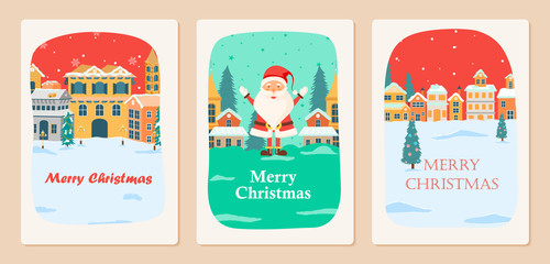 Naklejka premium Santa Claus in Merry Christmas holiday greeting card background in vector