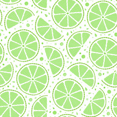 Lime with green leaves, slice citrus white background.