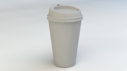 3d rendering, 3d illustration. Paper cup for coffee on a light background.