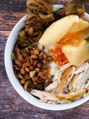 Bubur ayam, Indonesian rice porridge with shredded chicken