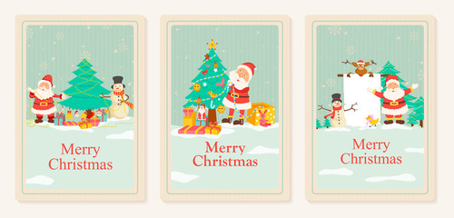 Fototapeta na wymiar Santa Claus in Merry Christmas holiday greeting card background in vector