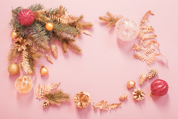 Fototapeta na wymiar beautiful modern Christmas background in gold and pink colors