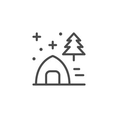 Tent in forest line outline icon