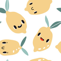 Seamless pattern with cartoon lemons
