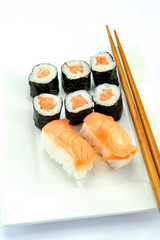 plate of sushi and maki on a table