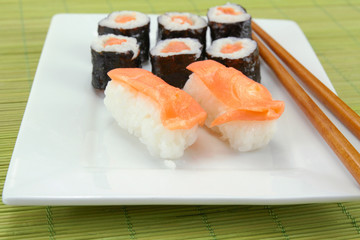 plate of sushi and maki on a table