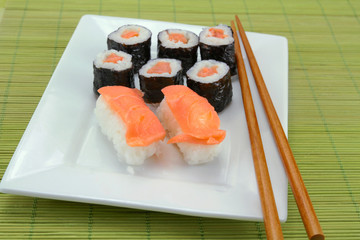 plate of sushi and maki on a table