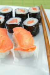 plate of sushi and maki on a table